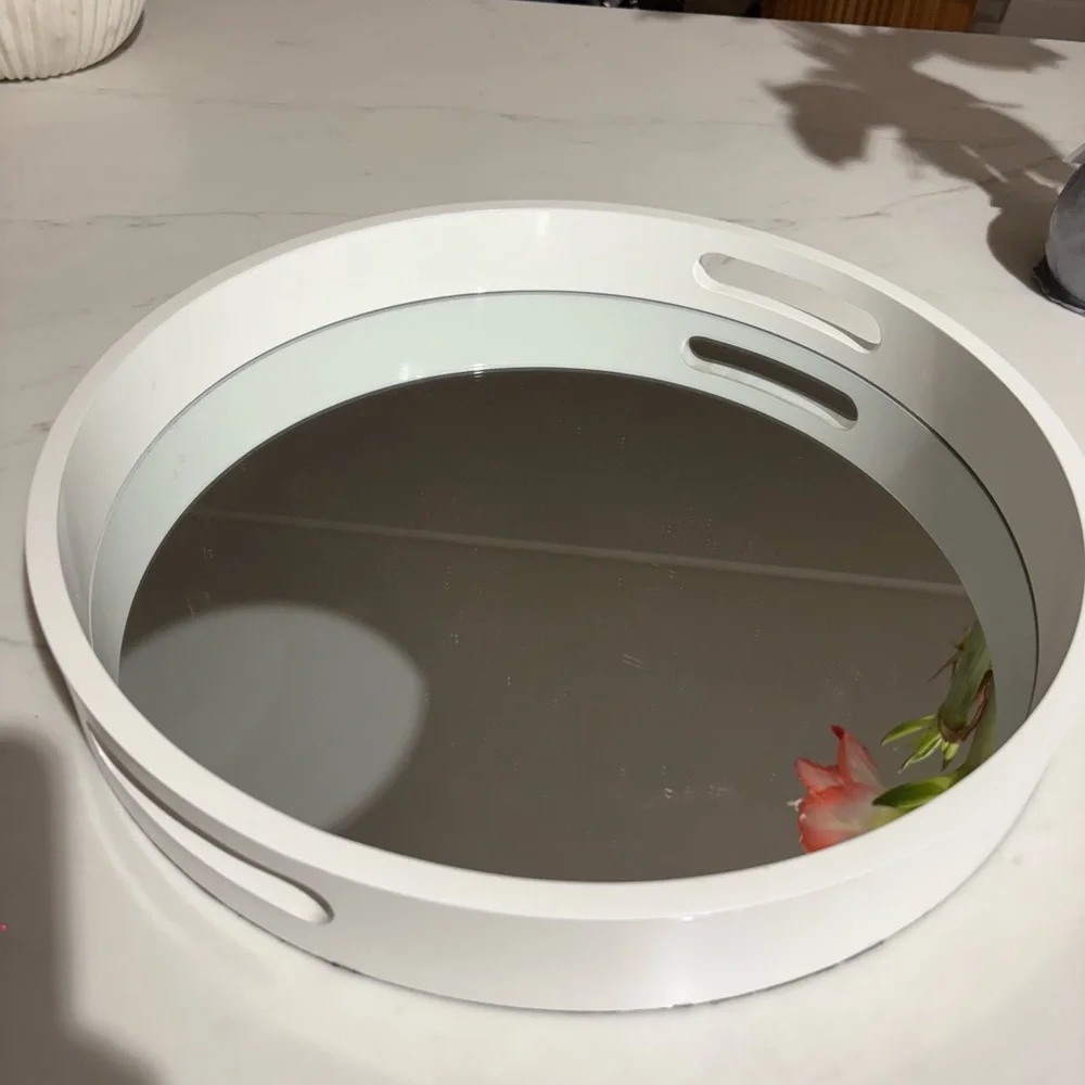 Elegant White Mirror Tray Round